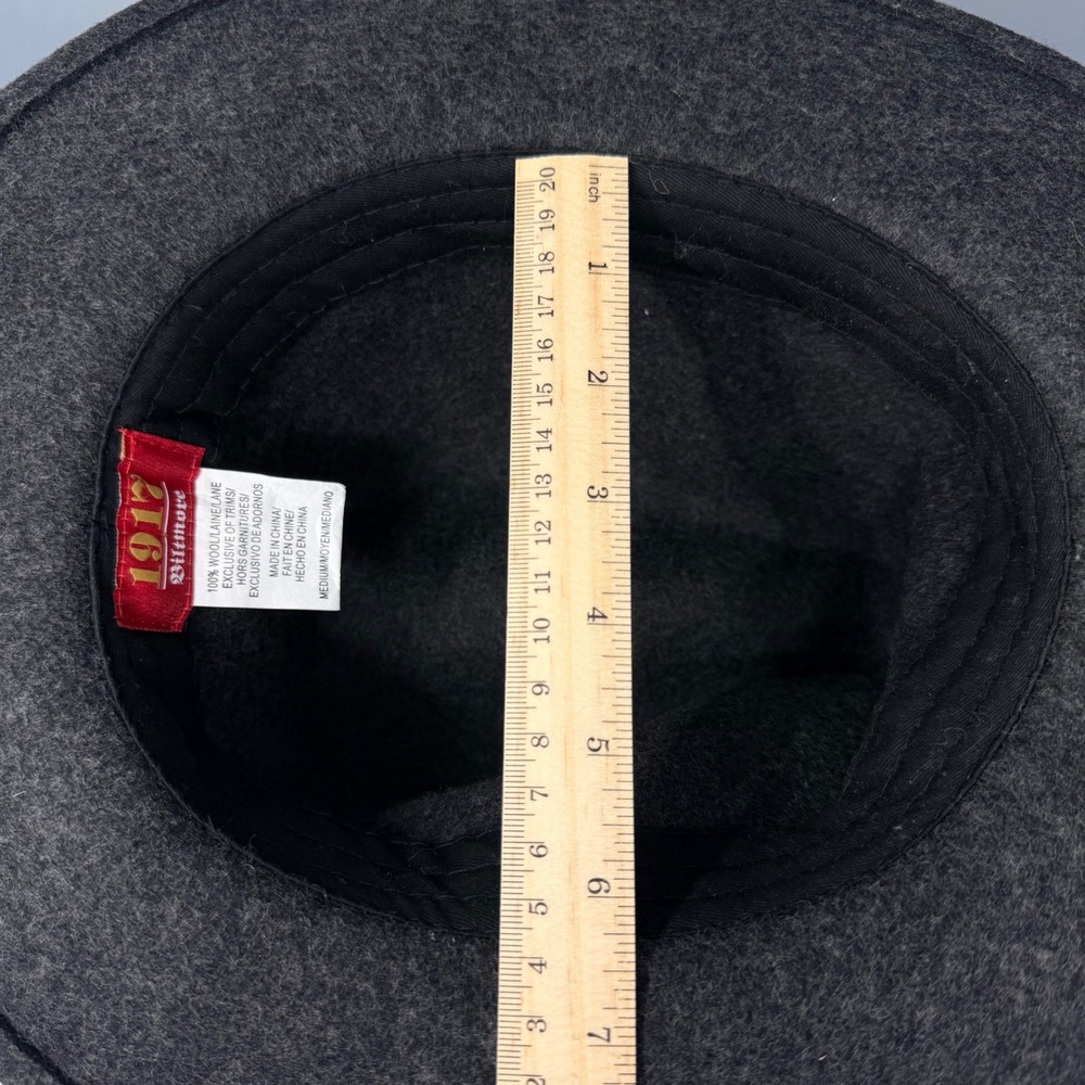 Biltmore 1917 Mens Wool Fedora Hat Charcoal Grey Medium Grosgrain Ribbon Band - Picture 15 of 16